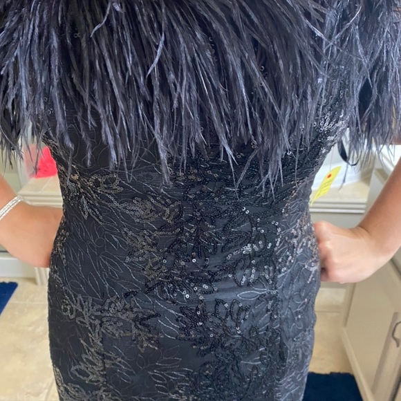 Black Sherri Hill, formal dress with feather accent - Picture 2 of 4